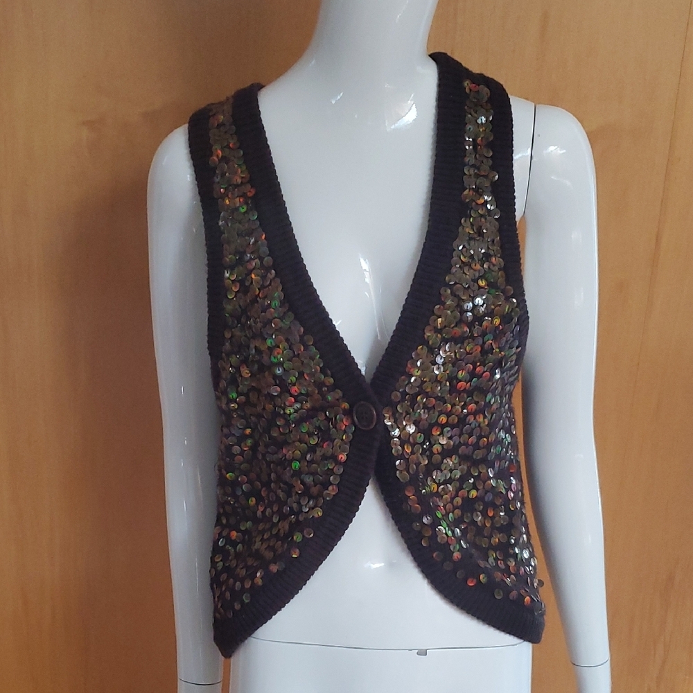 Hollister Brown Knit Sweater - Gold Sequins
